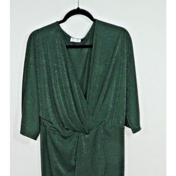 Unique Vintage‎ Dress Plus Size 3XL Green Sparkle Faux Wrap Stretchy Bodycon - Picture 6 of 8
